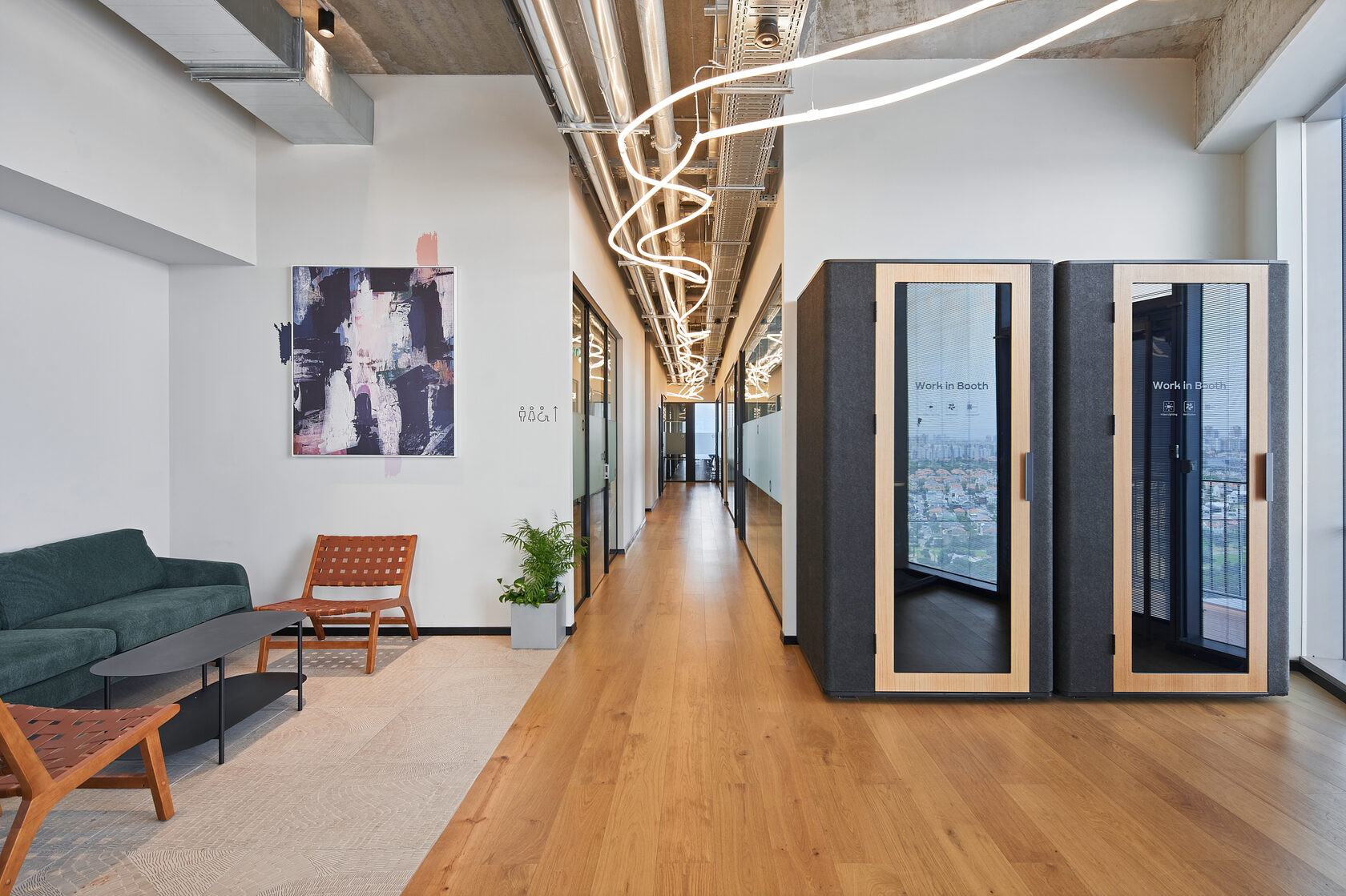 Modern open-plan office with collaboration spaces